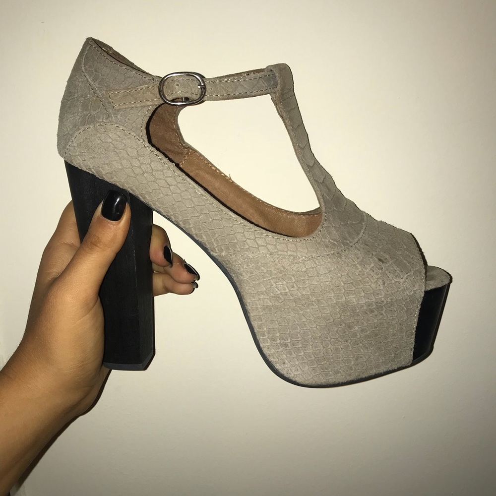 Jeffrey Campbell Gray Snake Thick Heels